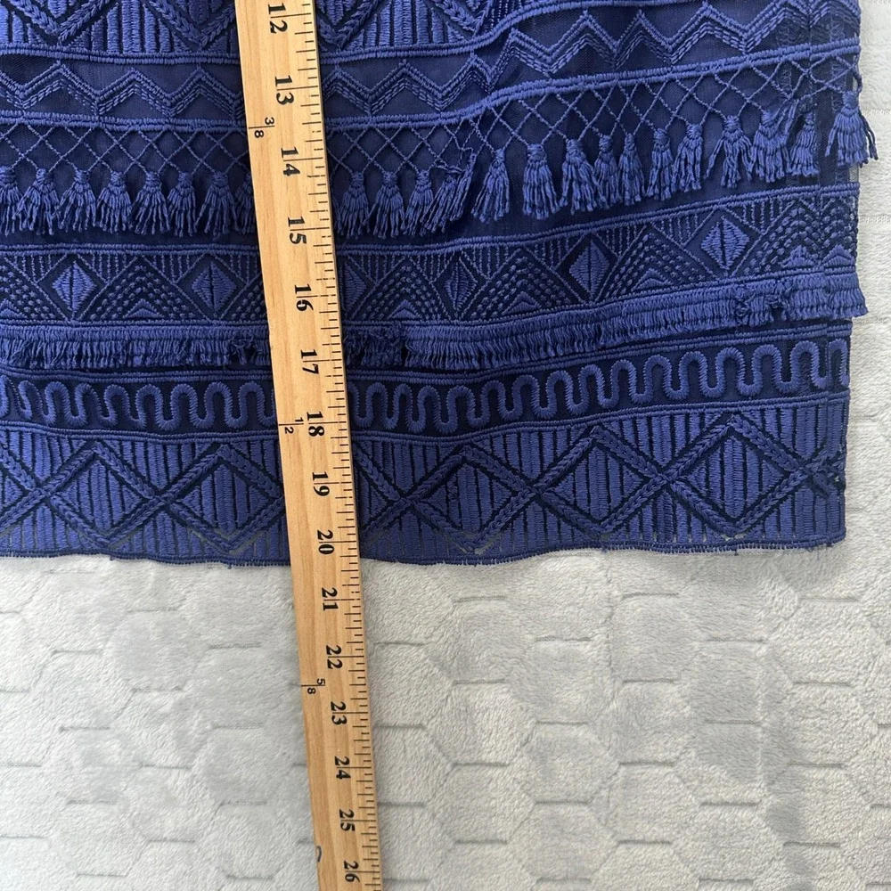 J.McLaughlin Pencil Skirt Blue‎ Embroidered Boho Preppy Luxe Coastal Womens 4